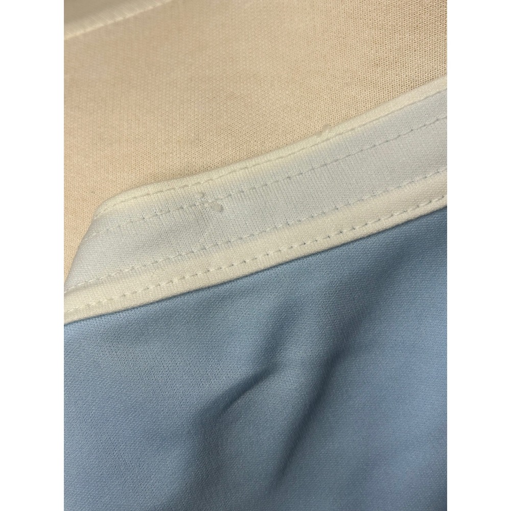Vintage Top SS Boat Neck Blouse Wm size L Lt Blue White Trim Union Made in USA - Picture 8 of 11
